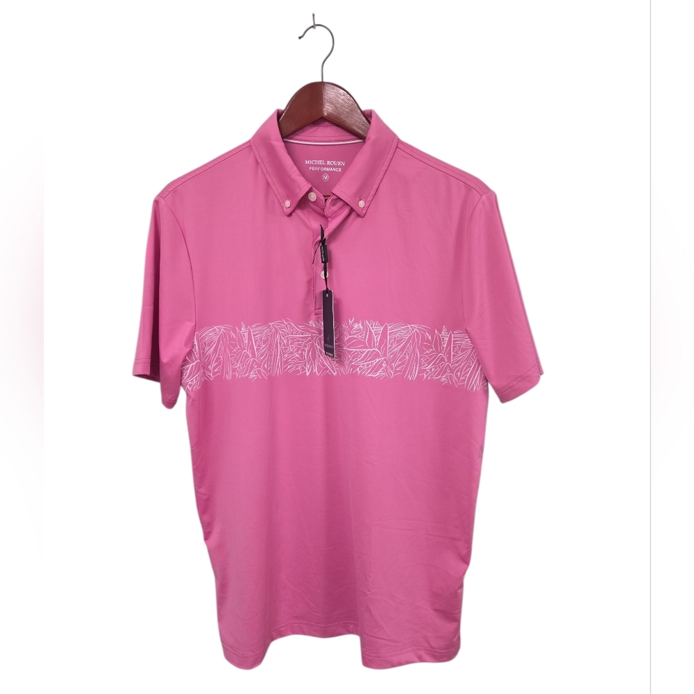 Michel Rouen New‎ Performance Mens Golf Polo Pink Sun Smart Stretch Size Medium